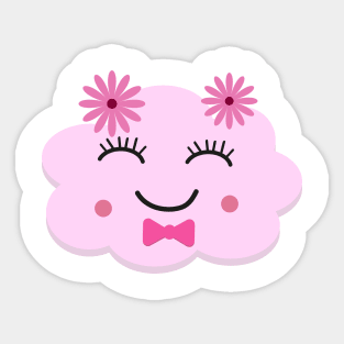 Happy pink smiling  kawaii cloud with flowers Sticker